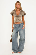 What We Don't Know Lace Trim Short Sleeve Top Mocha