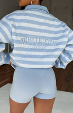 Best Influence Oversized Henley Sweater Grey Marle / Blue Stripe