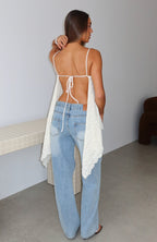 Busy Being Fabulous Drape Open Back Top Cream