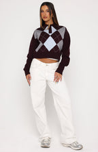 Cinzia Argyle Knit Sweater Mulled Merlot