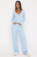 Dreamy Button Up Long Sleeve Pyjama Top Blue Ditsy