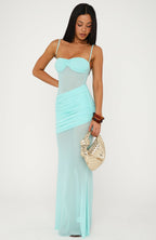 Drop Dead Gorgeous Mesh Maxi Dress Aqua