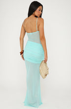Drop Dead Gorgeous Mesh Maxi Dress Aqua