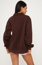 Far Away Oversized Henley Sweater Dark Chocolate