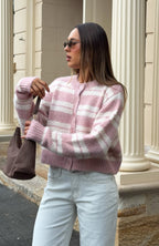 Ice Bae Stripe Knit Cardigan Strawberry Cream Stripe