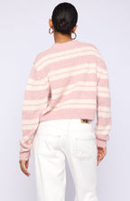Ice Bae Stripe Knit Cardigan Strawberry Cream Stripe