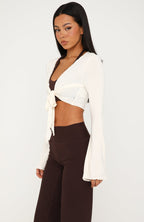 In A Minute Long Sleeve Tie Front Top Cream
