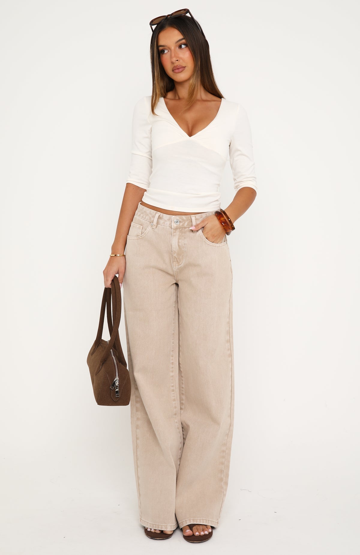 Just My Type Mid Rise Wide Leg Jeans Sesame Wash