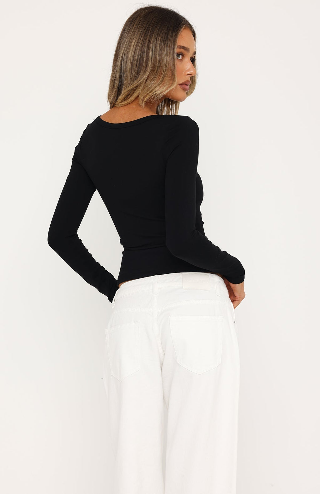 Keep Guessing Long Sleeve Top Black