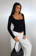 Keep Guessing Long Sleeve Top Black
