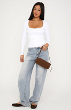 Keep Guessing Long Sleeve Top White