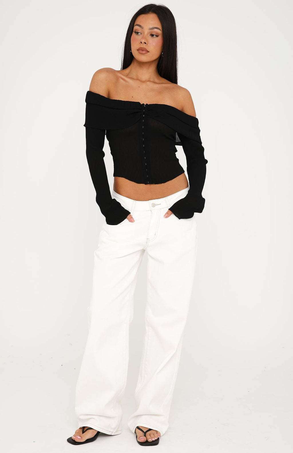 Mood Forever Long Sleeve Off Shoulder Top Black