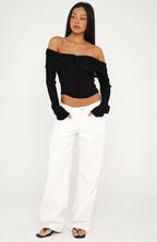 Mood Forever Long Sleeve Off Shoulder Top Black