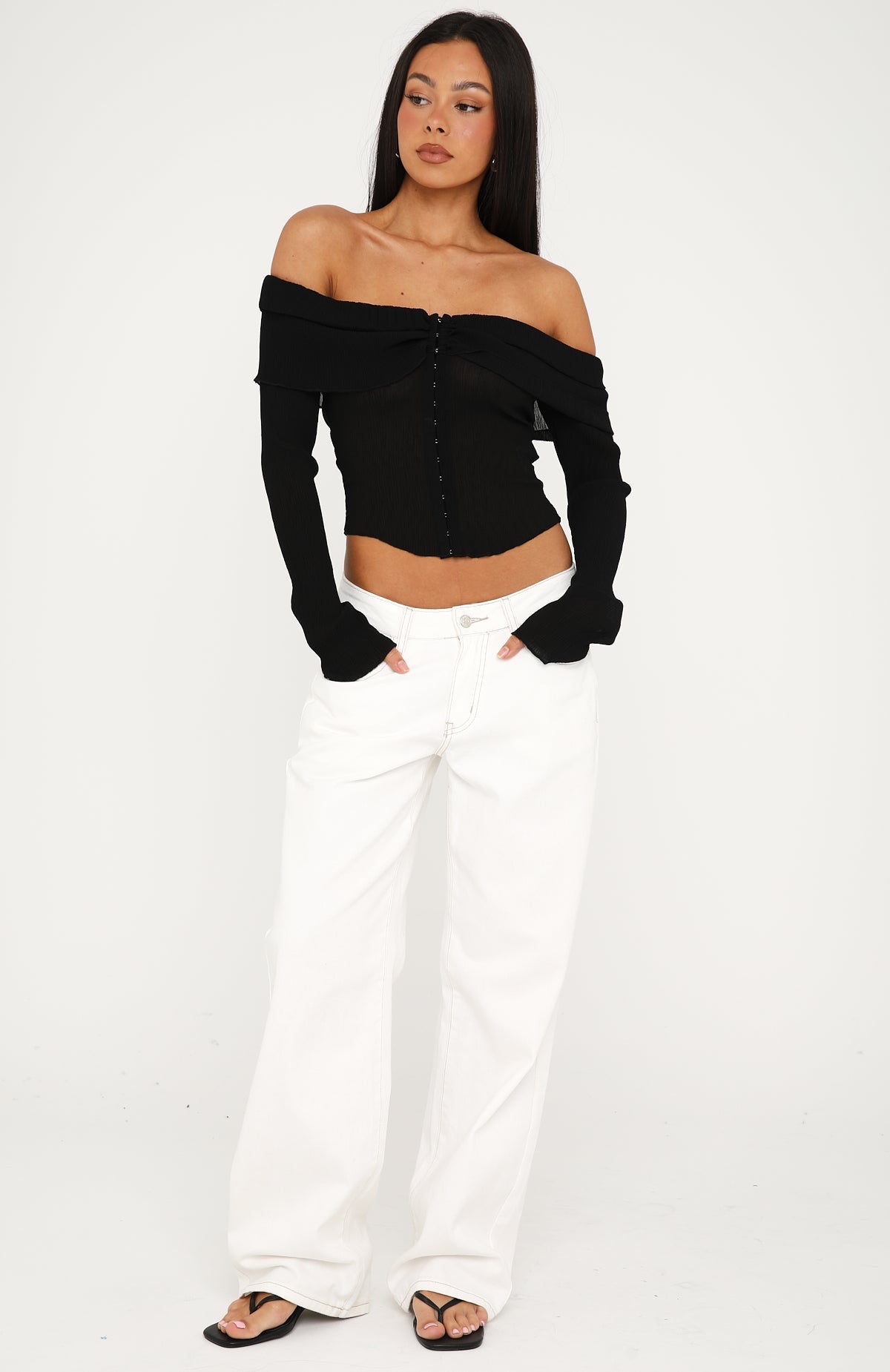 Mood Forever Long Sleeve Off Shoulder Top Black
