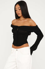 Mood Forever Long Sleeve Off Shoulder Top Black