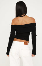 Mood Forever Long Sleeve Off Shoulder Top Black