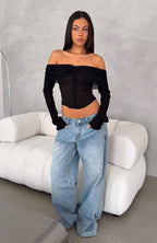 Mood Forever Long Sleeve Off Shoulder Top Black