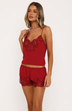 Night In Satin Lace Shorts Red
