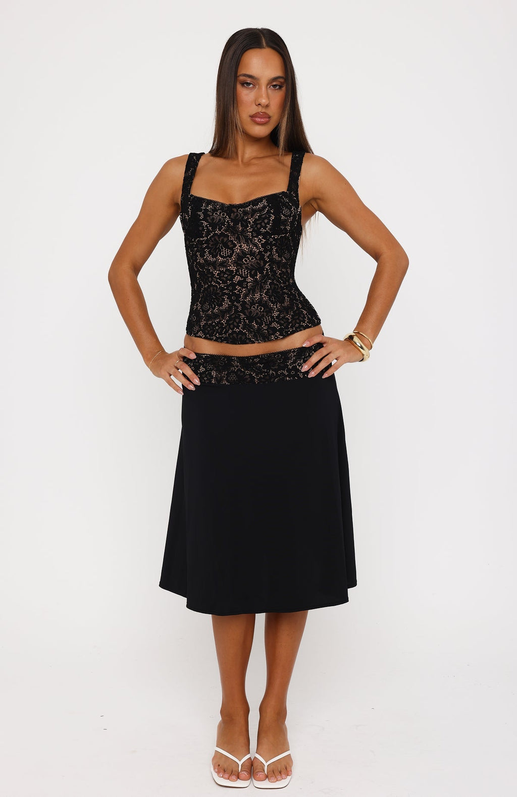 Promises Kept Lace Midi Skirt Black