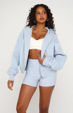 Quiet Hour Boxy Zip Front Hoodie Icy Blue