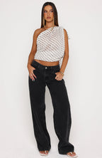 See My Love Multi Way Scarf Top White/Black Polka Dot