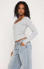 Serenade Her Ribbed Long Sleeve Top Light Grey Marle