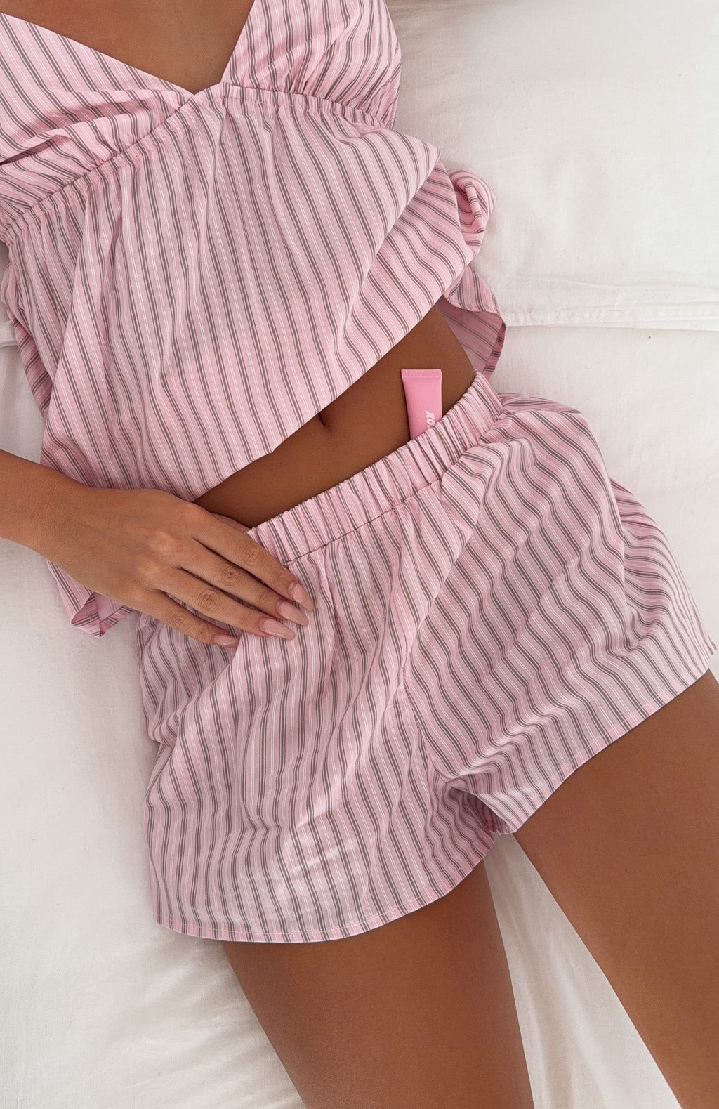 Sleepy Head Pyjama Shorts Pink/Grey Stripe