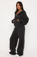 Studio 17 Willa Boxy Zip Front Hoodie Charcoal