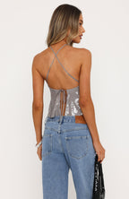 Under The Disco Ball Sequin Halter Top Silver