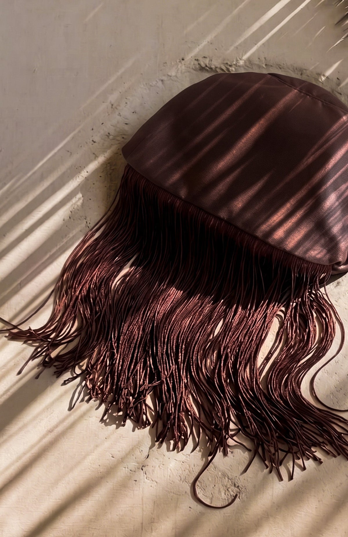 Xena Fringe Clutch Bag Dark Chocolate Satin