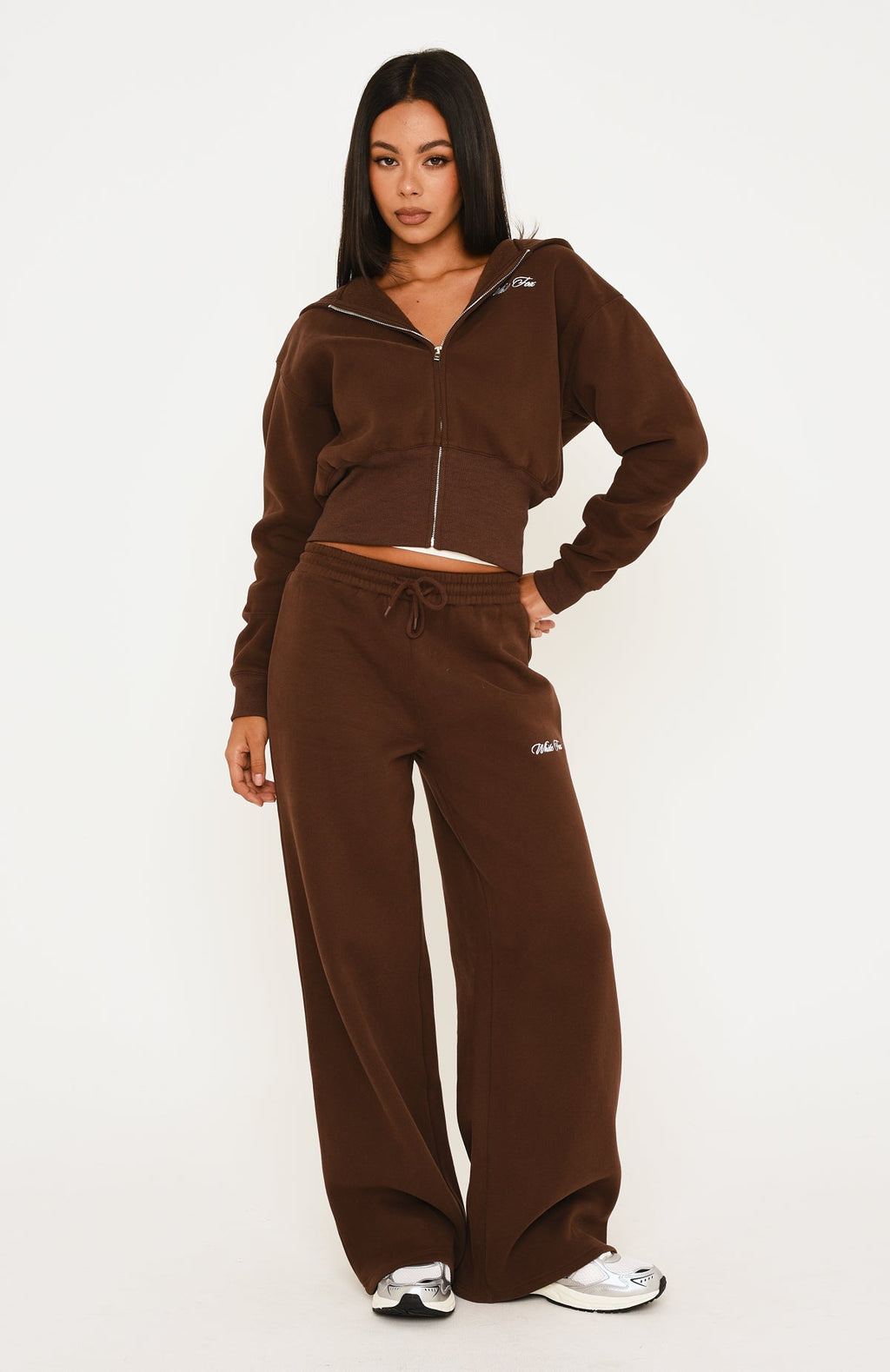 Wishing For It Cropped Cinched Zip Front Hoodie Chocolate
