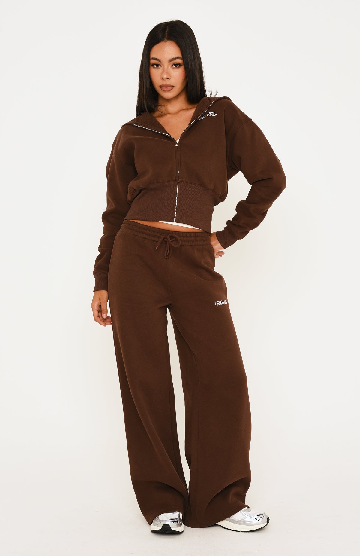 Wishing For It Cropped Cinched Zip Front Hoodie Chocolate