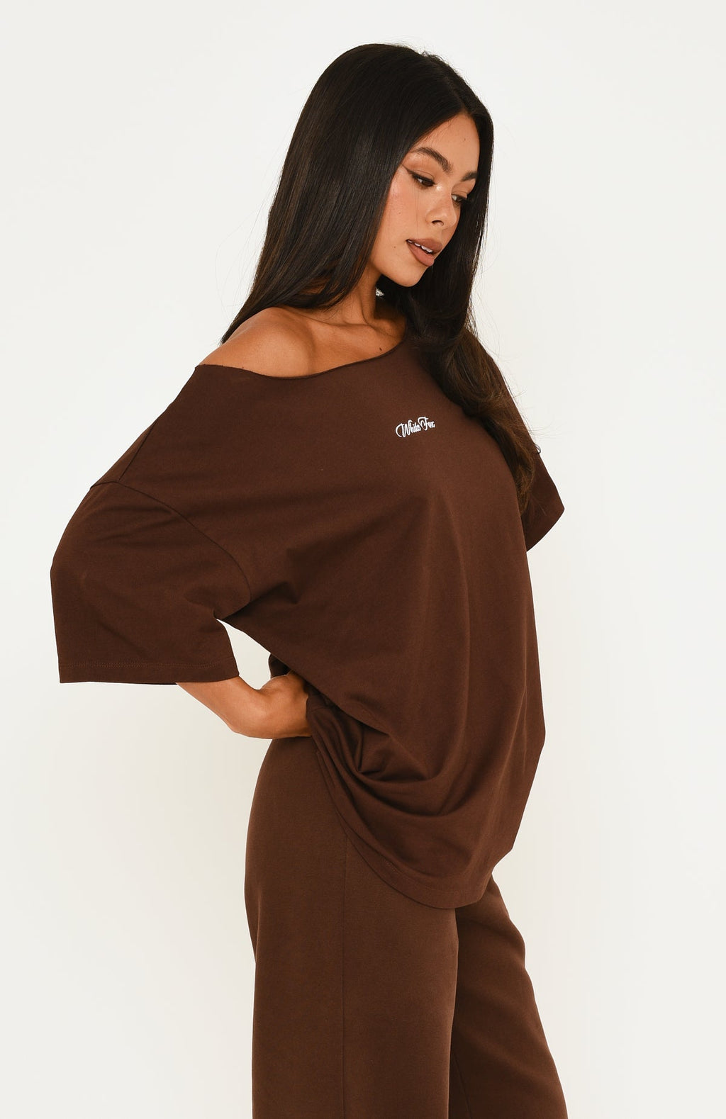 Wishing For It Off Shoulder Oversized Tee Chocolate