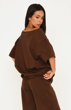 Wishing For It Off Shoulder Oversized Tee Chocolate