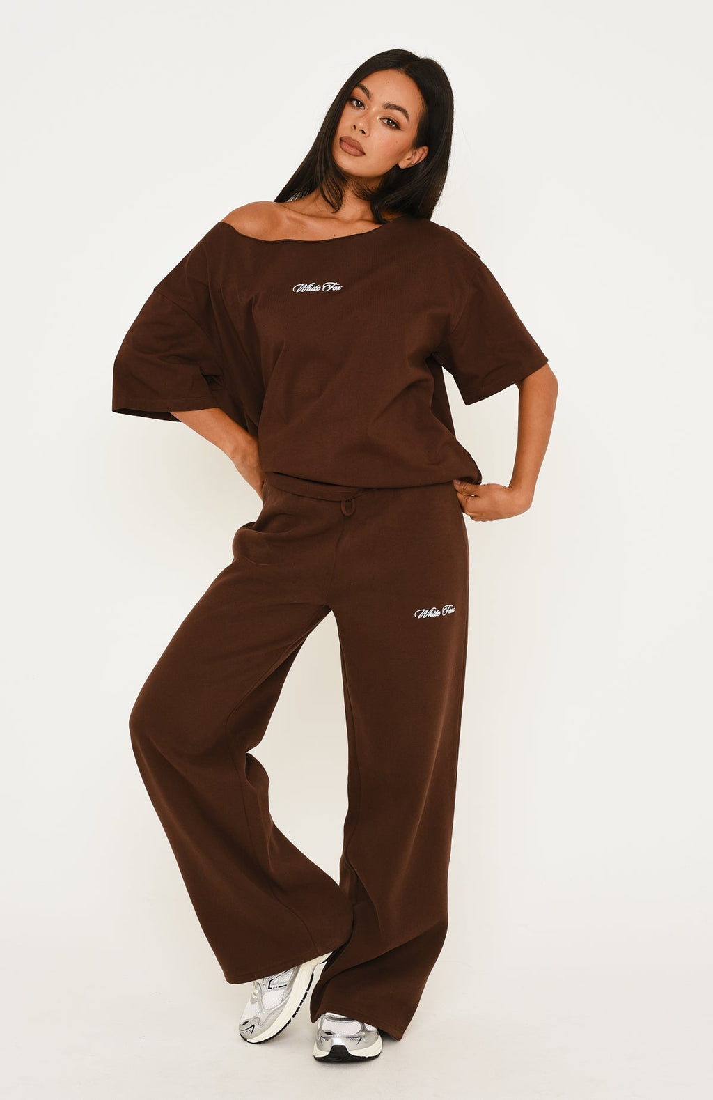 Wishing For It Off Shoulder Oversized Tee Chocolate