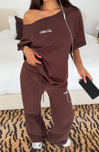 Wishing For It Off Shoulder Oversized Tee Chocolate