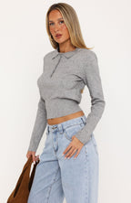 Hard To Impress Long Sleeve Knit Top Grey Marle
