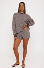 Touchdown Relaxed Shorts Choc/Grey Marle Stripe