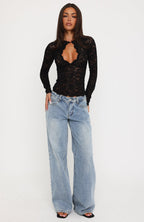 You Know I'm Yours Long Sleeve Lace Top Black